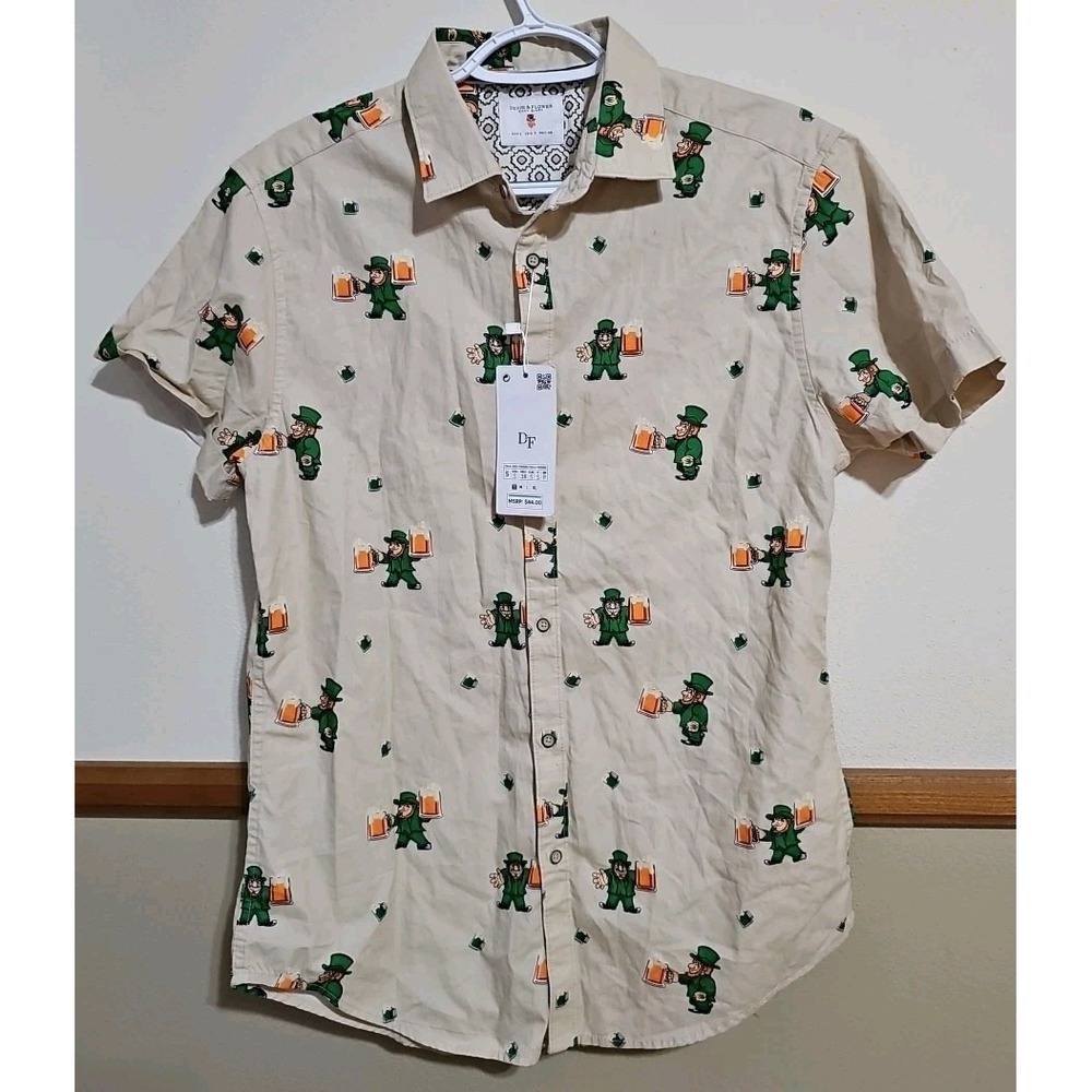 NWT Denim & Flower St Patrick's Day Button Shirt Leprechaun Beer Irish Men's S